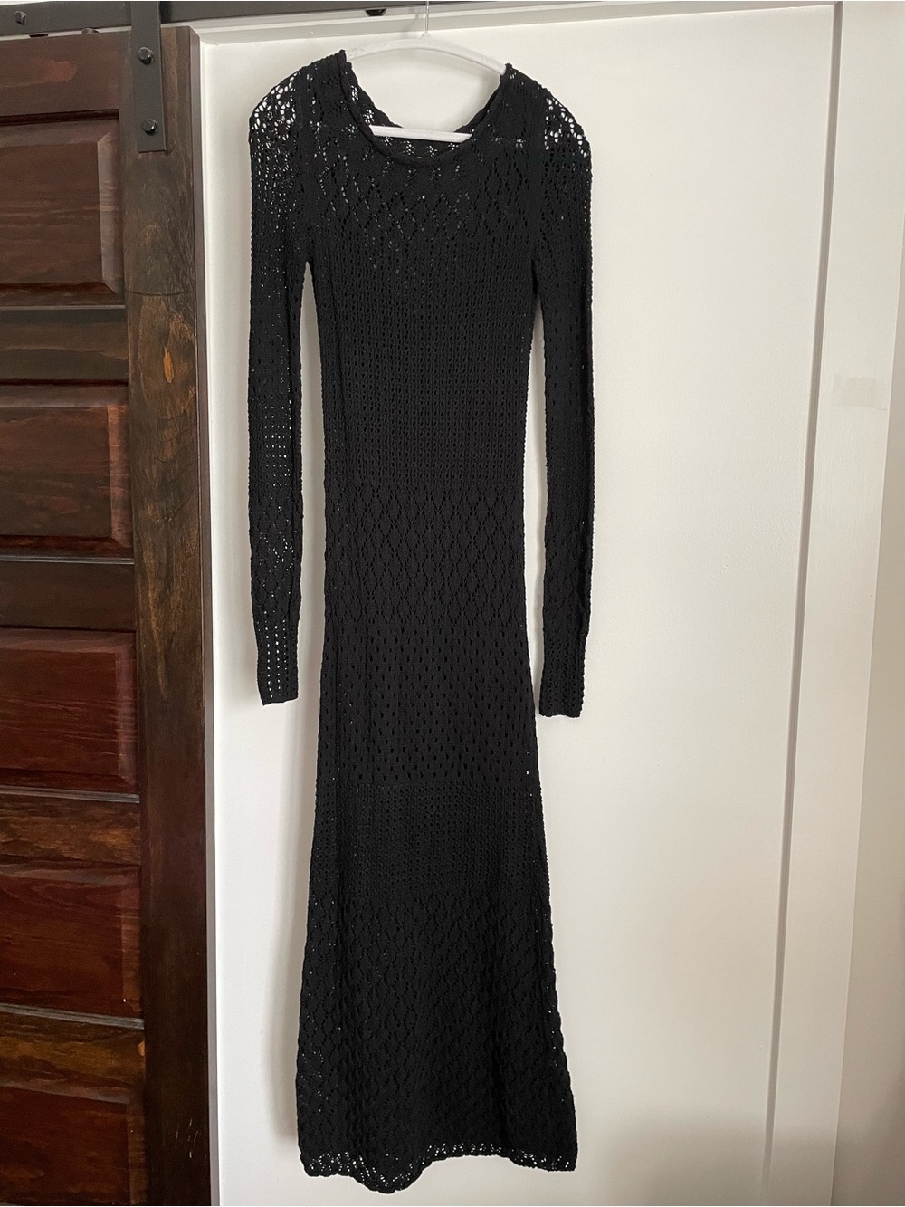 Free People Dia Black Crochet Long Sleeve Maxi Dress